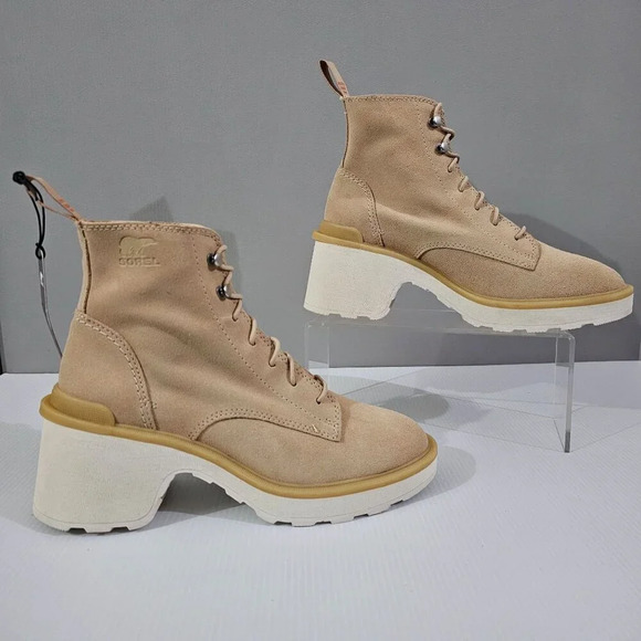 NEW Sorel Hi Line Ankle Boot Womens 7.5 Tan Leather Waterproof Hiking Lug Sole - Picture 3 of 13